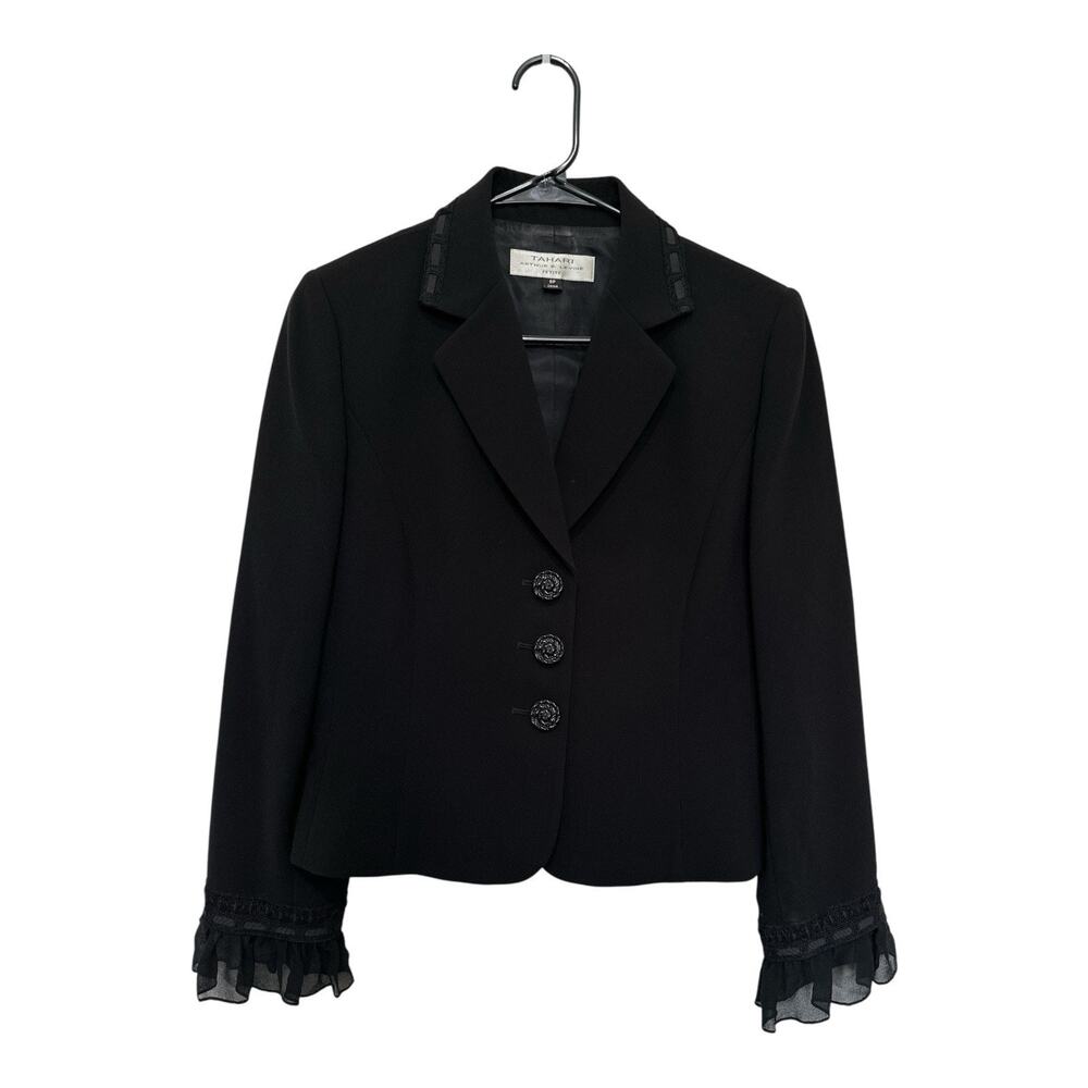 Tahari Arthur S. Levine black blazer Sz8P ornate buttons and decorative sleeves - Picture 6 of 7